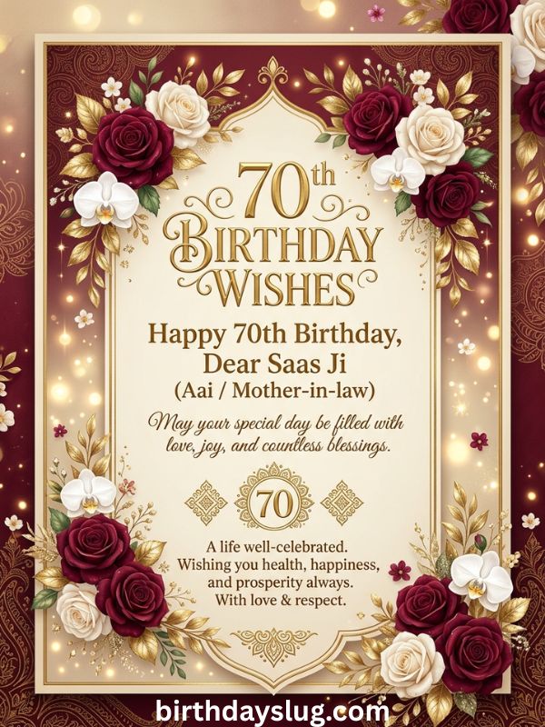 70th Birthday Wishes for Saas Ji