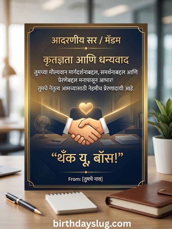 बॉससाठी कृतज्ञता आणि थँक यू नोटसह शुभेच्छा